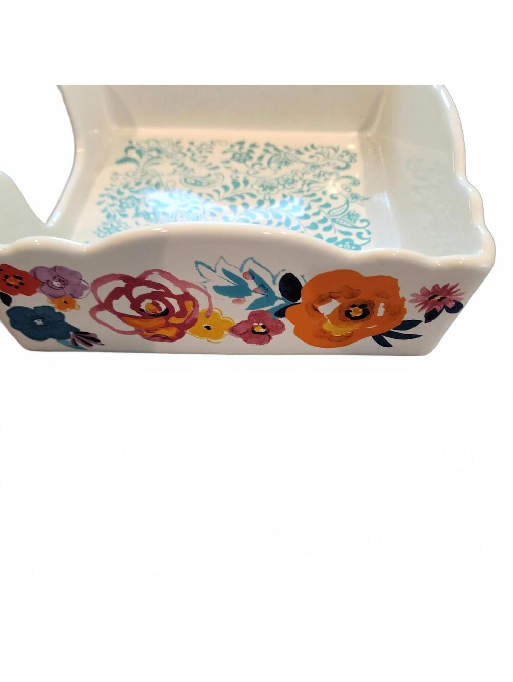 LKNW Pioneer Woman Flea Market Pattern Napkin Dispener Floral Stoneware 7.5'' - Picture 3 of 6